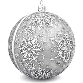 Set of 4 silver Christmas balls "Bullfinches, Snowflakes, Bells and a Happy childhood"